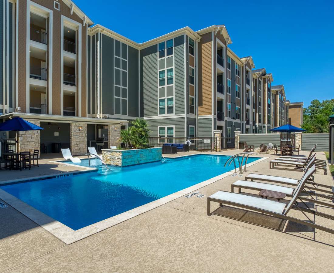 Resort style pool at Milwee Street Apartments in Houston. TX