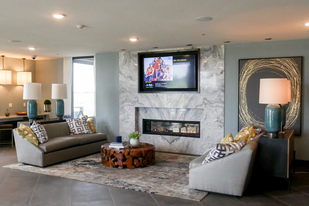 Community center with sofas at Terra at University North Park in Norman, Oklahoma