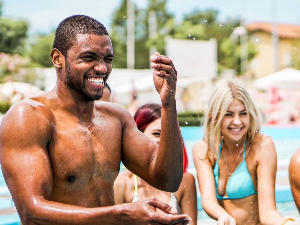 Friends enjoying the pool at Broadstone Waterfront in Scottsdale, Arizona