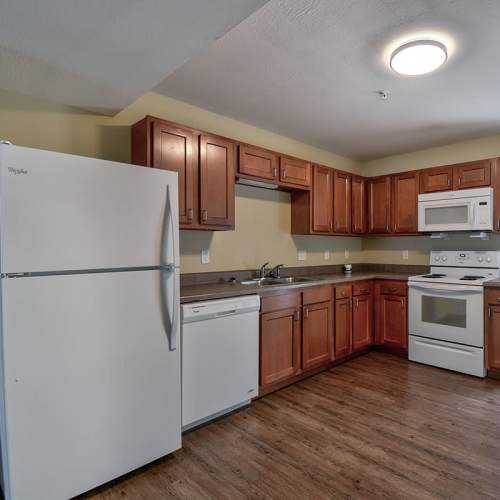 Modern kitchen with energy-efficient appliances at Woodyard Greene in Elizabeth, West Virginia