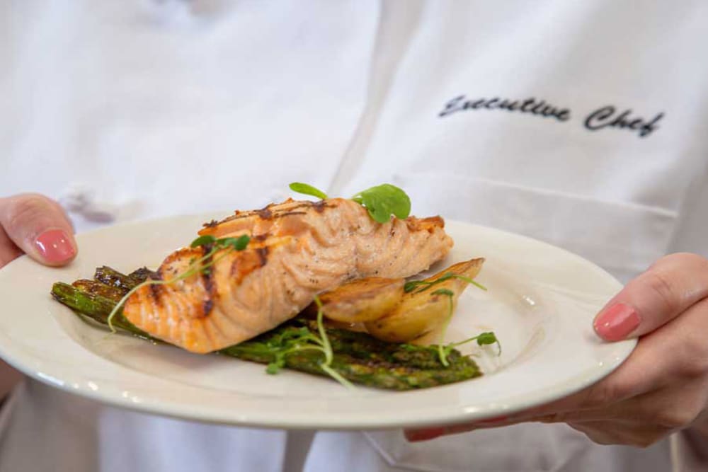 Salmon fillet diner at Rosewood Estates in Cobourg, Ontario