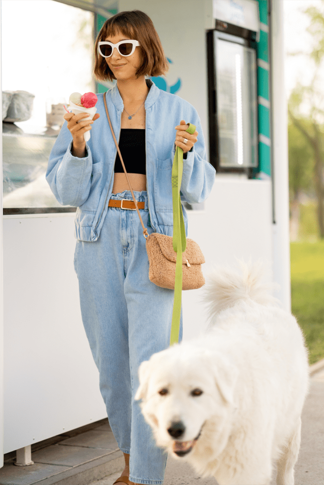 Resident walking her pup near Market Flats in Bethlehem, Pennsylvania