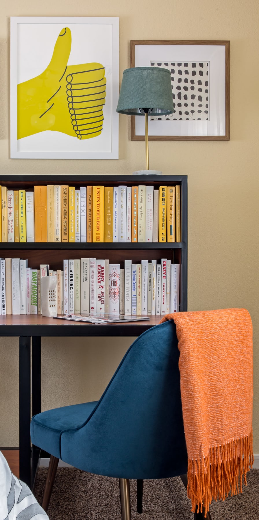 Desk and bookshelf in a model student apartment at The Kristi in Corpus Christi, Texas