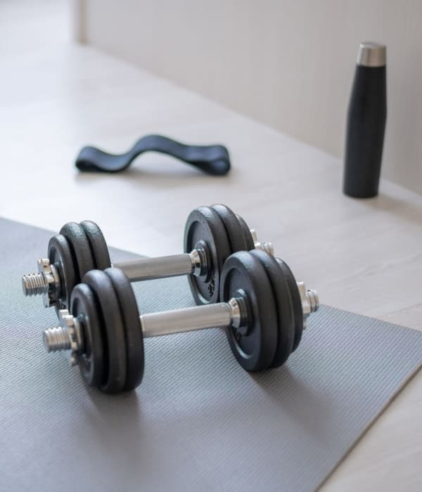 A set of dumbbells at Edgewater in Nanaimo, British Columbia