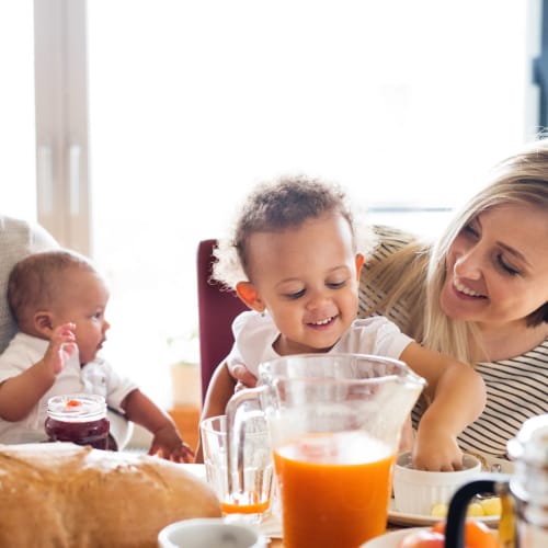 a family eating breakfast at Beachwood North in Joint Base Lewis McChord, Washington