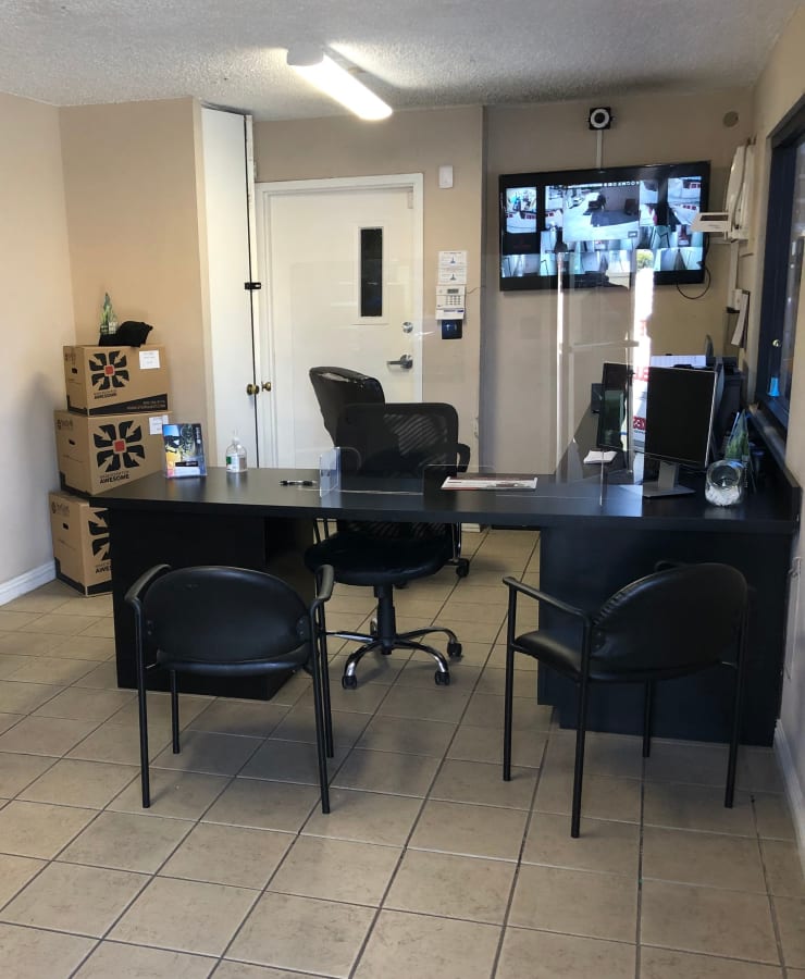 Interior of the leasing office at StorQuest Self Storage in San Fernando, California
