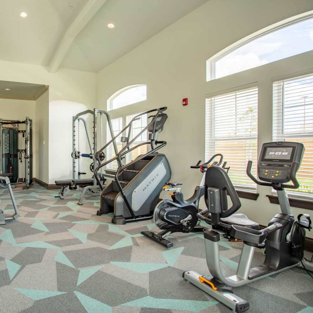 Well-equipped fitness center at Glades at Gulf View in Port Richey,Florida