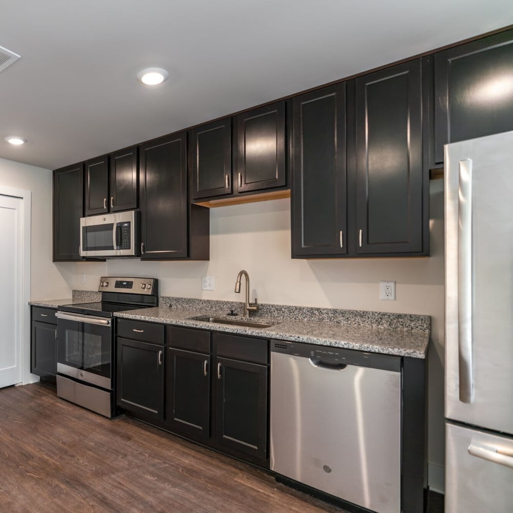 Kitchen with stainless-steel appliances at Hamilton Place, Pittsburgh, Pennsylvania 