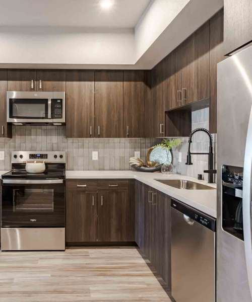 Kitchen area at Aurora at Green Valley in Fairfield, California