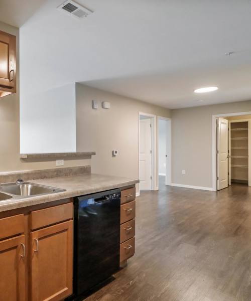 Kitchen view into living room at Allegany Junction in Cumberland, Maryland