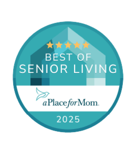 Best Senior Living Award ribbon from A Place for Mom icon given to Atrium at Liberty Park