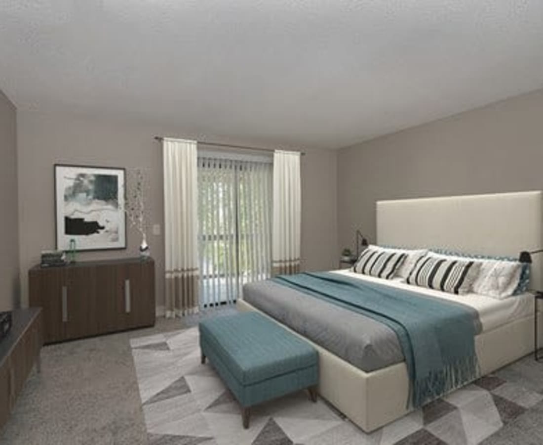 3-BR Apartments in Dixon, CA - The Mews at Dixon Farms - Spacious Bedroom with Plush Carpeting and Sliding Glass Door to Balcony. at  The Mews At Dixon Farms in Dixon, California