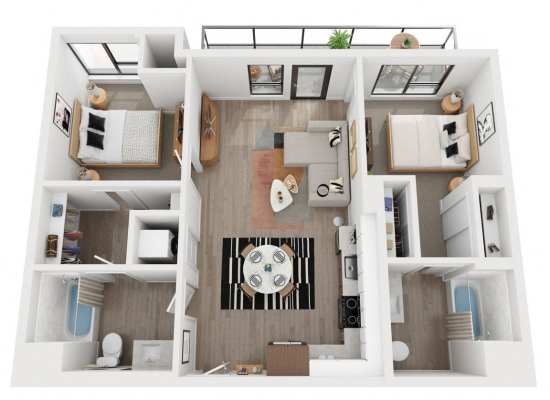 Two bedroom floor plan at The Mansion in Sacramento, California