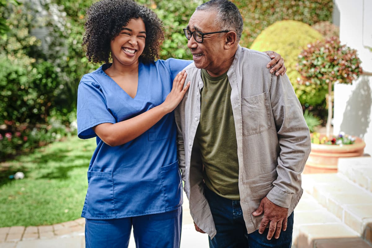 Caregiver and resident at Preston Place in Sherman, Texas