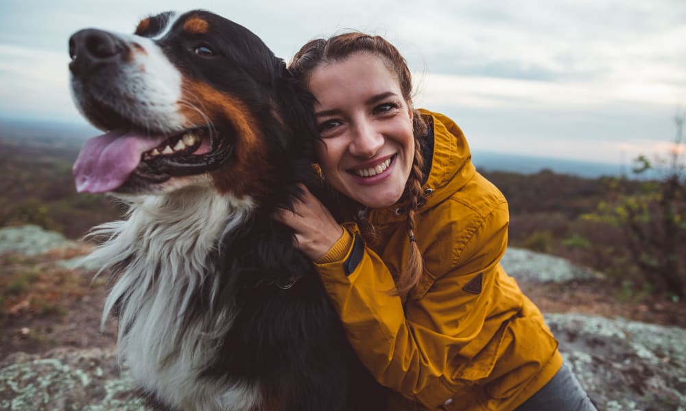 Resident and her dog on a hike in Colorado Springs, Colorado near FalconView