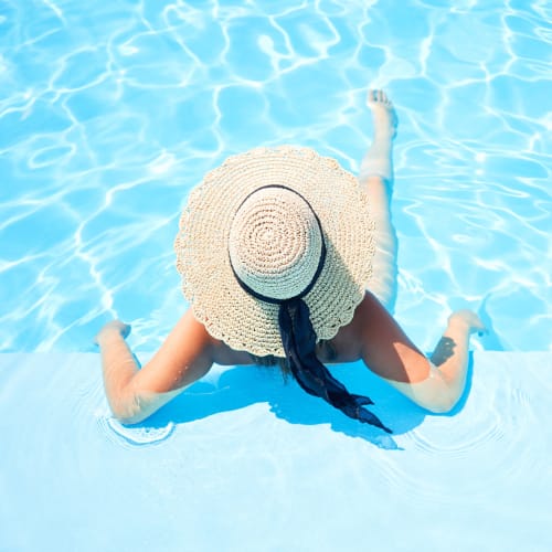 A resident in the swimming pool at Mosby Steele Creek in Charlotte, North Carolina