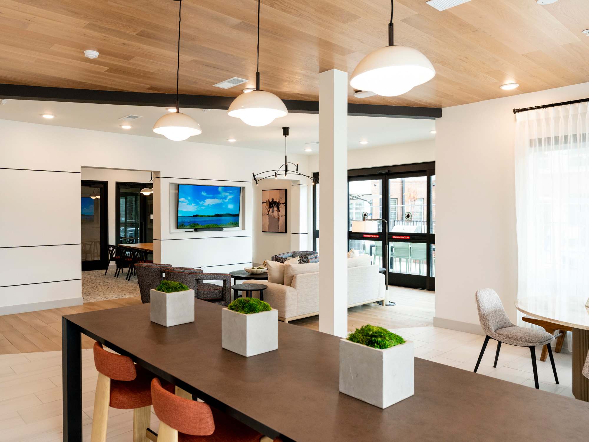 Work spaces in the community lounge at Terrazzo in Durham, North Carolina