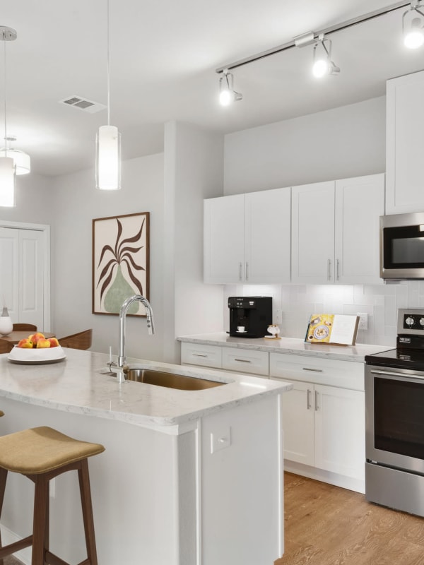Modern kitchen at Lantower Edgewater in Pflugerville, Texas