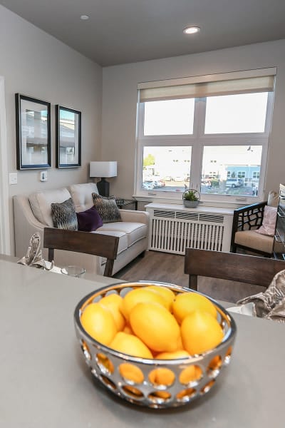 Modern apartment living room at Quail Park at Morrison Ranch in Gilbert, Arizona