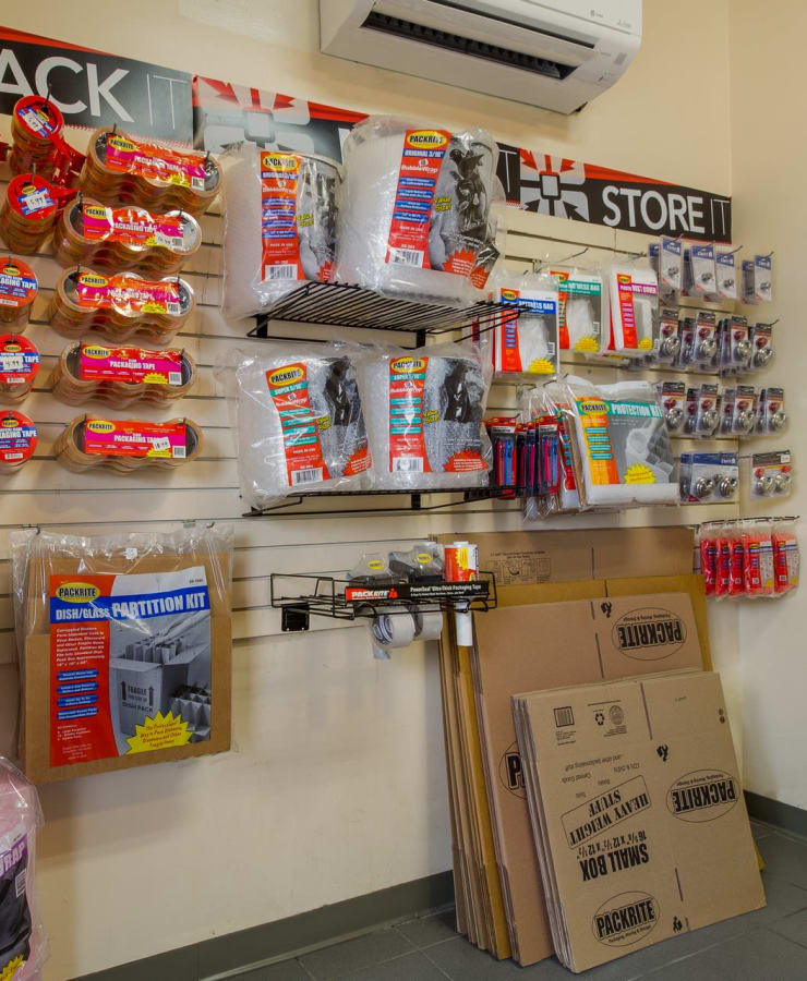 Packing supplies available in the leasing office at StorQuest Economy Self Storage in Houston, Texas