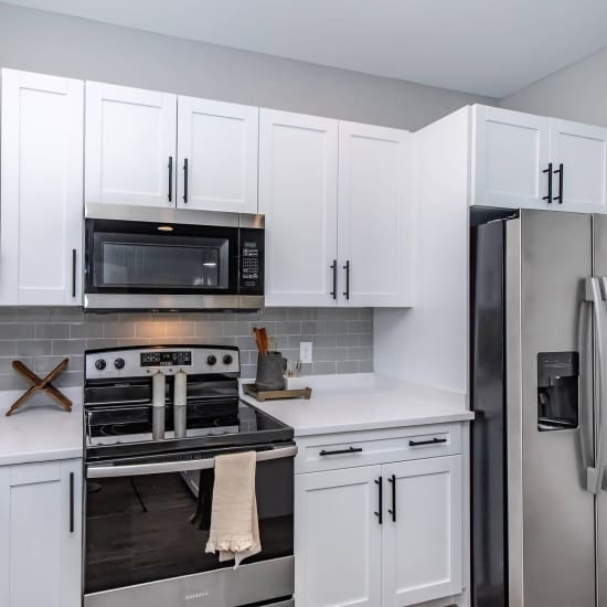Kitchen with stainless-steel appliances at InterUrban 2.0 in Billings, Montana