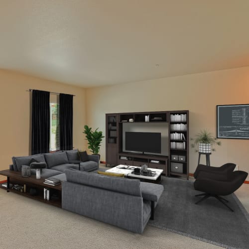 Model living room at Courtyard 465 Apartments in Wenatchee, Washington