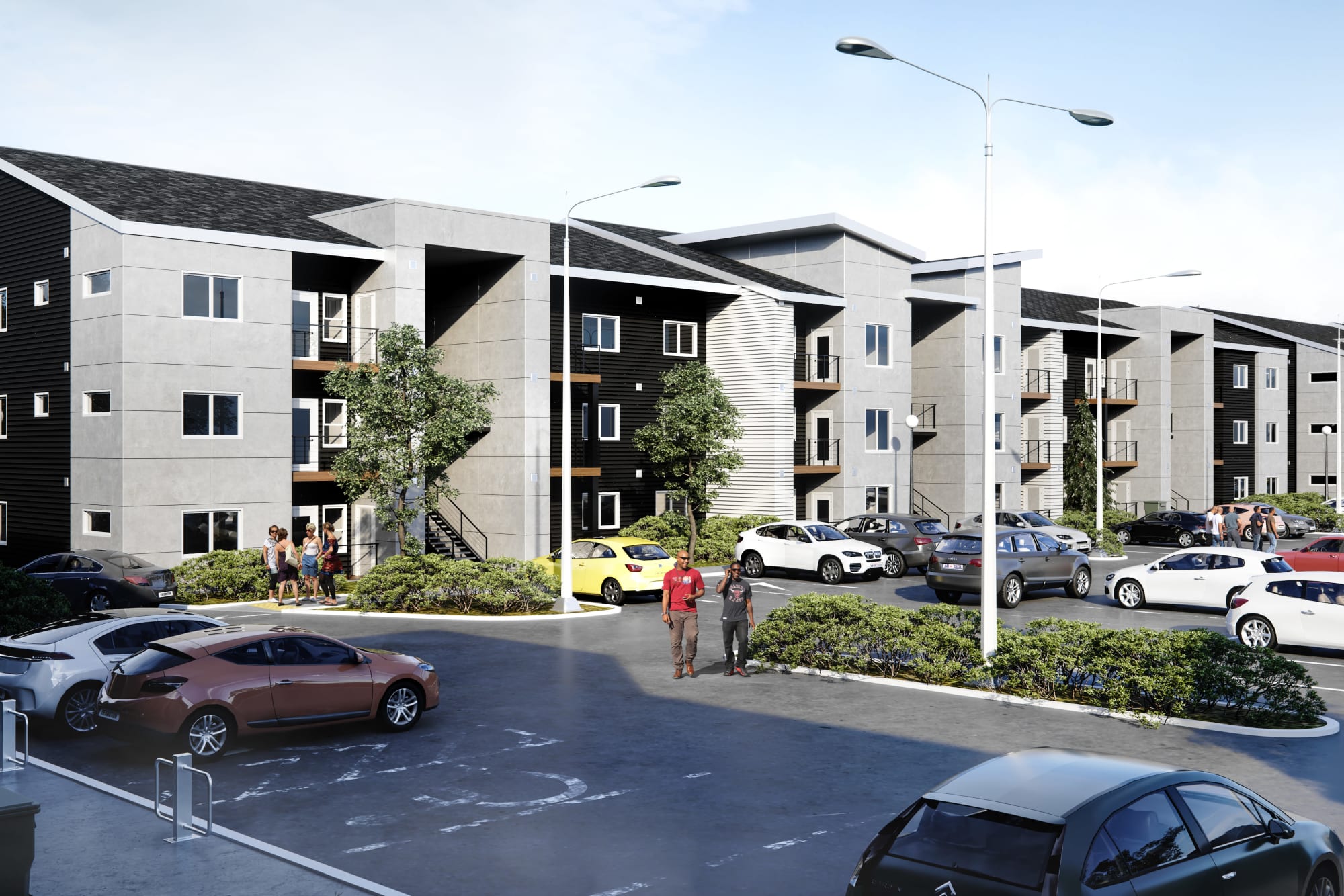 Rendered exterior view of Kestrel Park showing off its beautiful, forested surroundings.