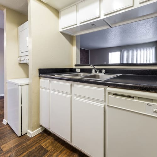 Kitchen and laundry machines at SoCo on The Lake in Austin, Texas