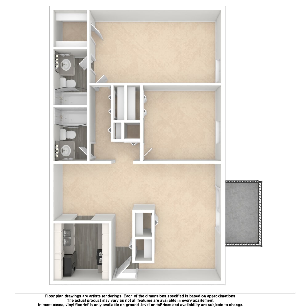 2x2 floor plan drawing at HighPointe Apartments in Birmingham, Alabama