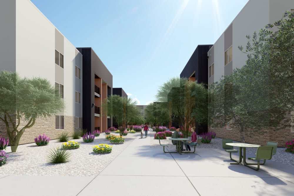 Renderings of apartments at Salt River Flats in Phoenix, Arizona