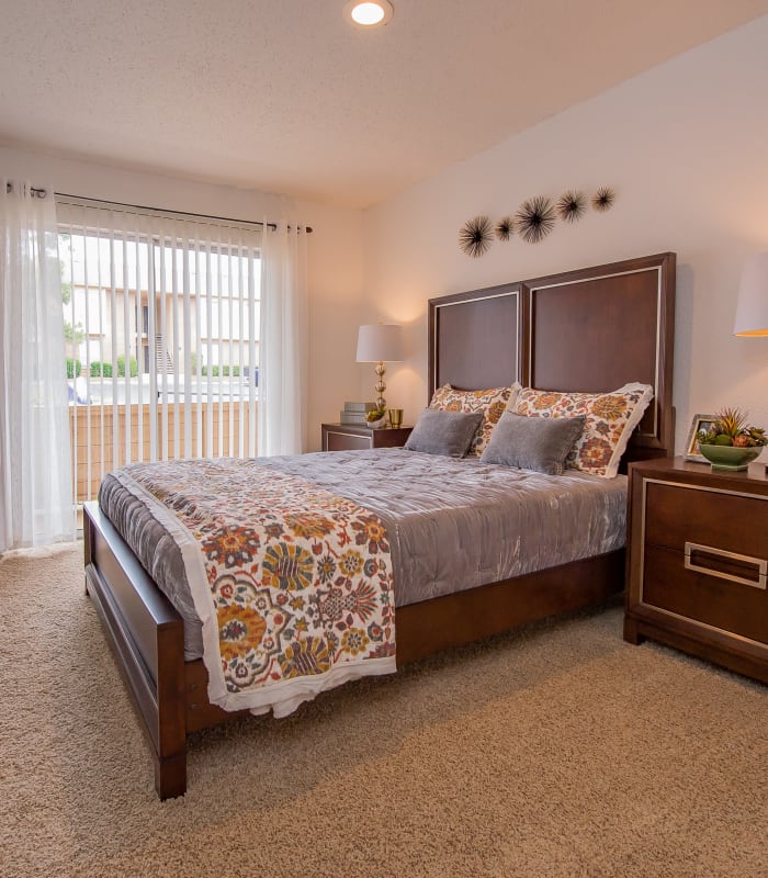Chic bedroom at Windsail Apartments in Tulsa, Oklahoma