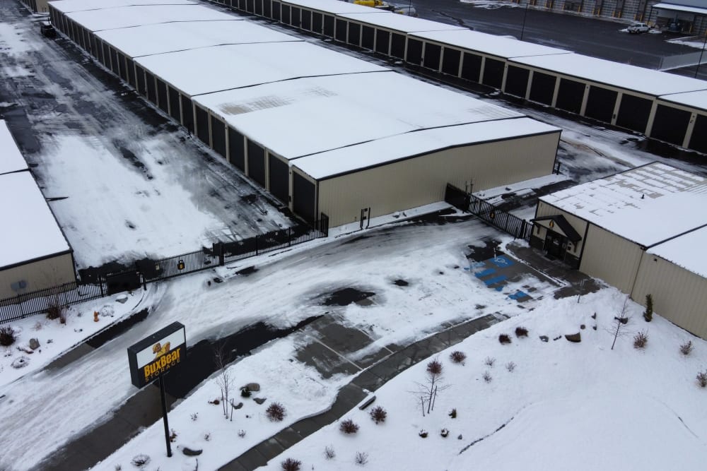 Aerial view of BuxBear Luxury Boat & RV Storage in Post Falls, Idaho