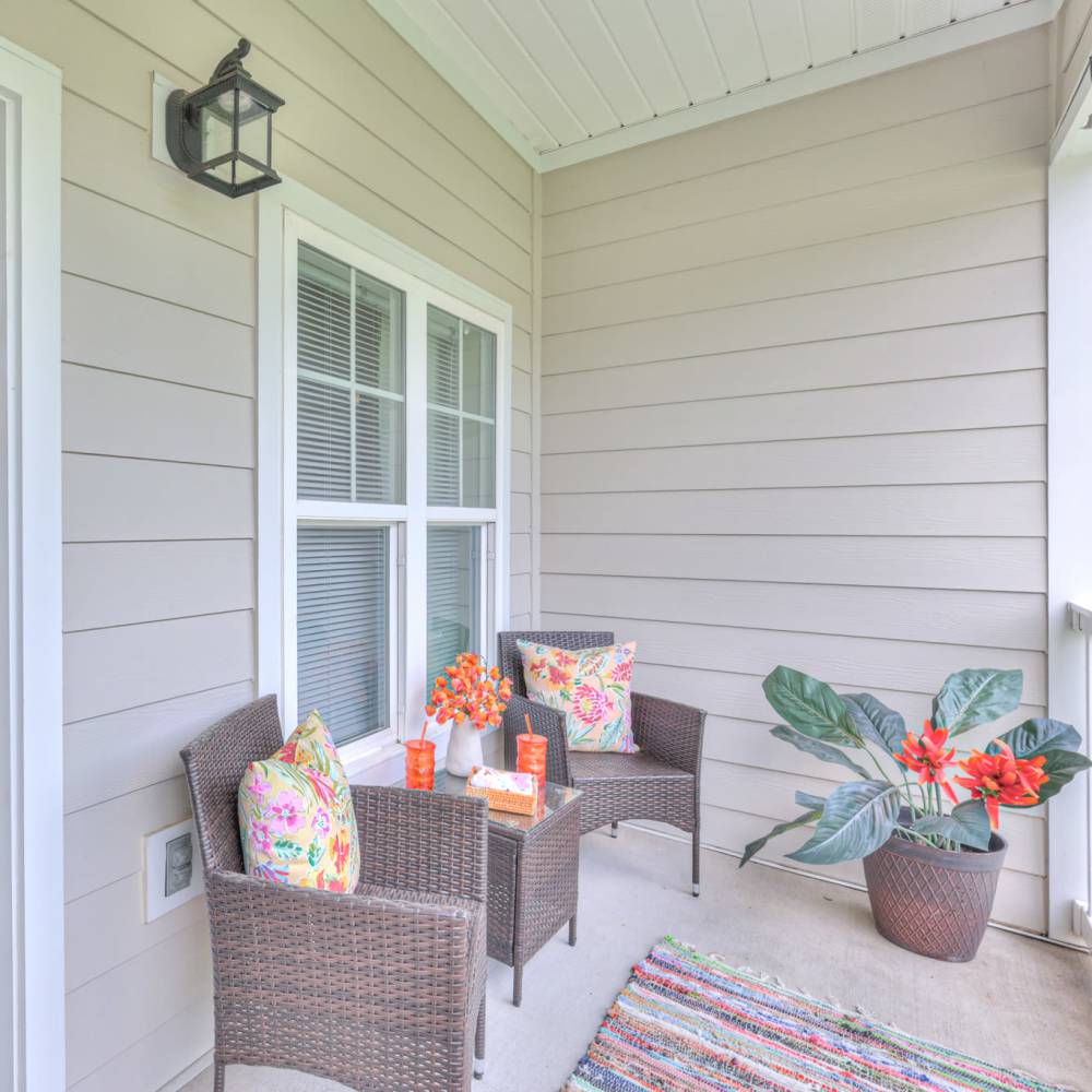 Private patio with seating area at Anthem at Creekside in Smyrna, Tennessee