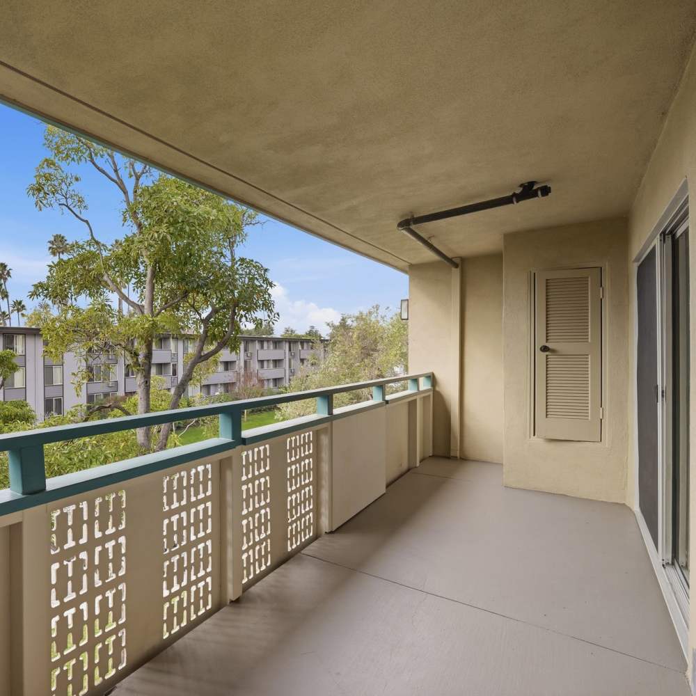 Balcony and view at Fayette Arms Apartments in Mountain View, California, 