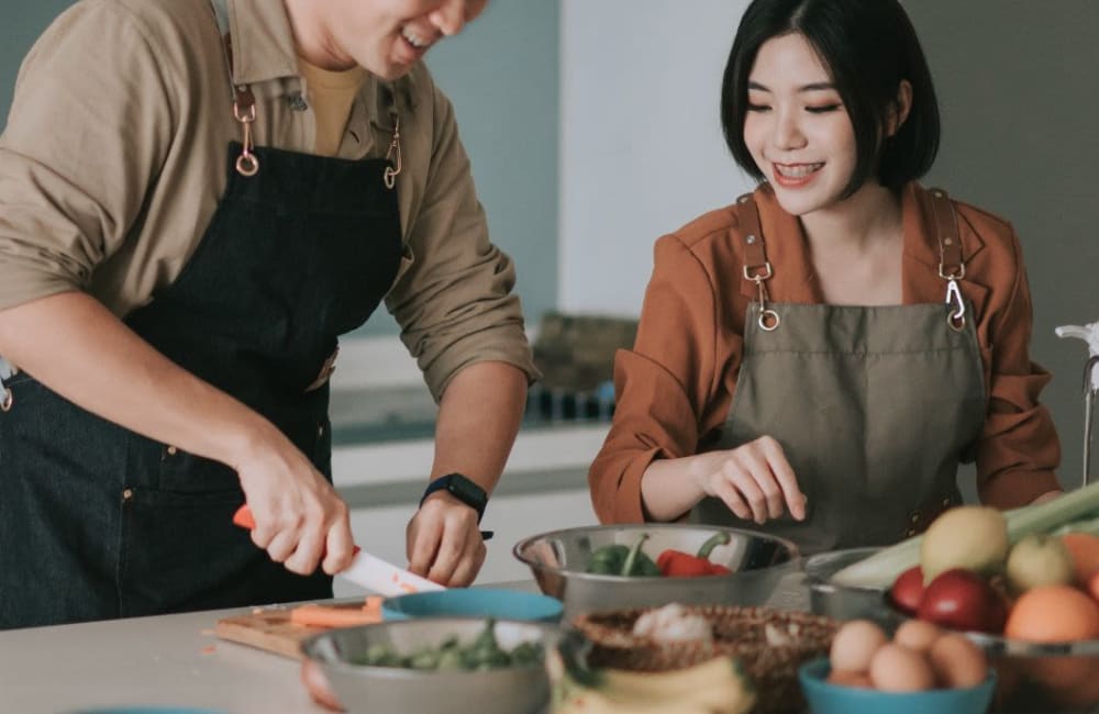 Residents cooking at Mission Apartments in San Diego, California