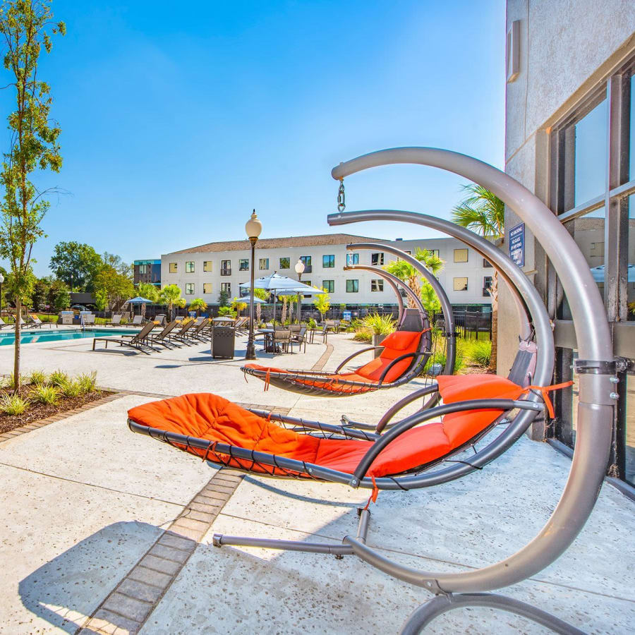 hanging chairs outside at Acasa Vista Towers in Columbia, South Carolina