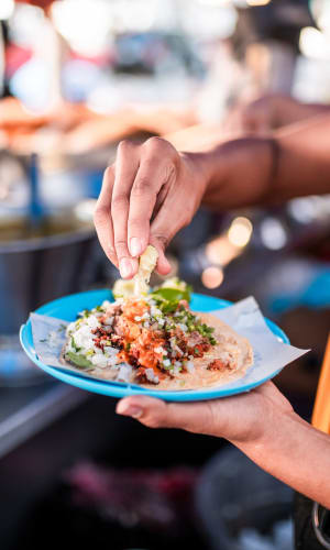 Resident having tacos at a favorite local spot near Lakeview in Fort Worth, Texas