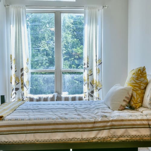 A bright bedroom at CORE in Ames, Iowa