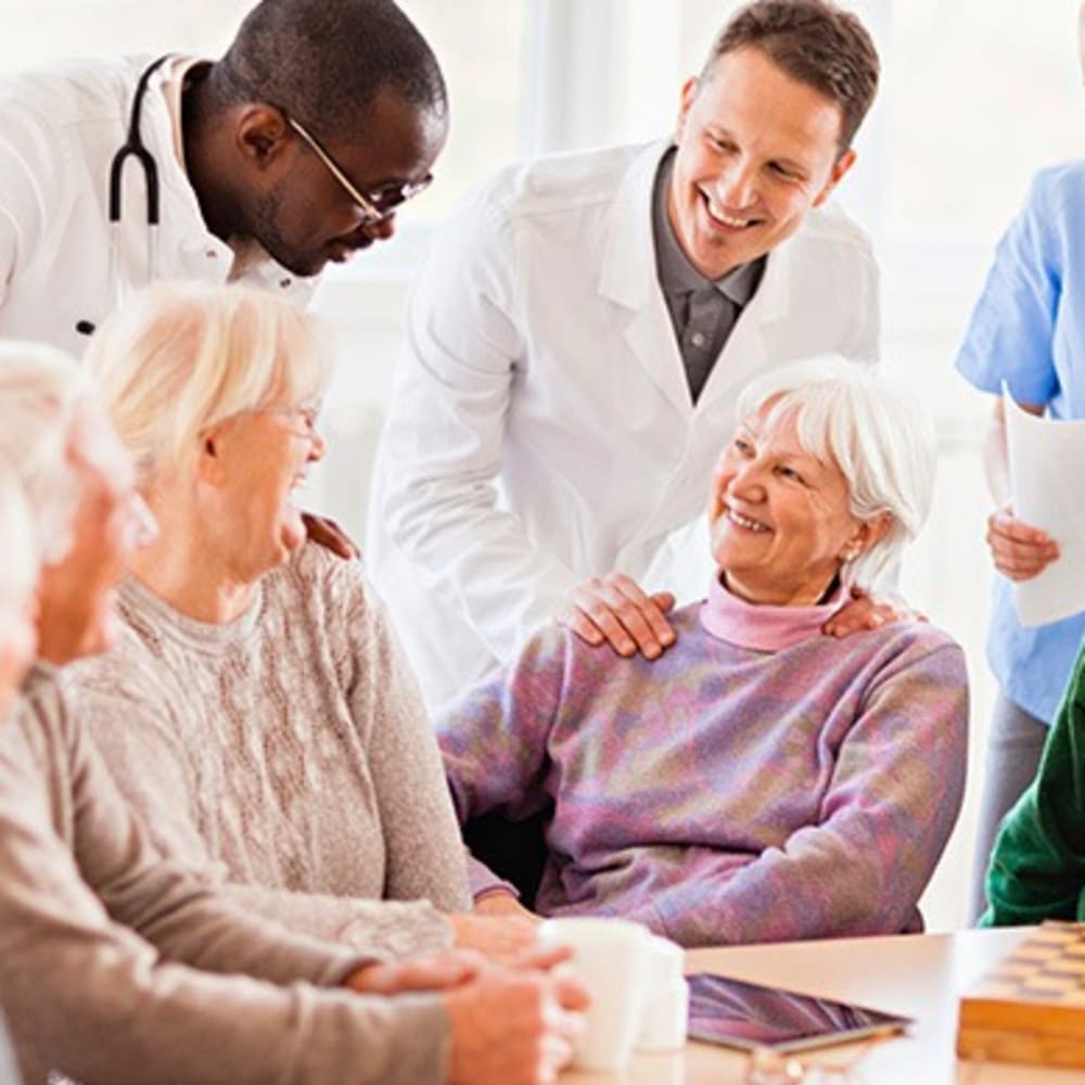 Residents with staff at Fox Hollow Independent and Assisted Living in Bend, Oregon