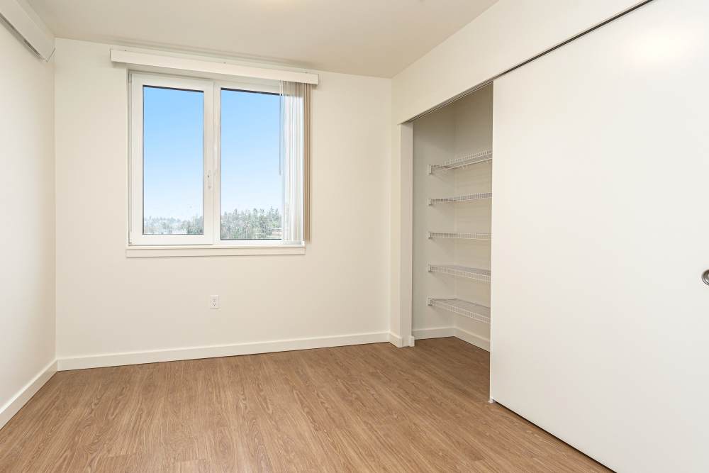 Closets in the bedroom at Gardner House in Seattle, Washington