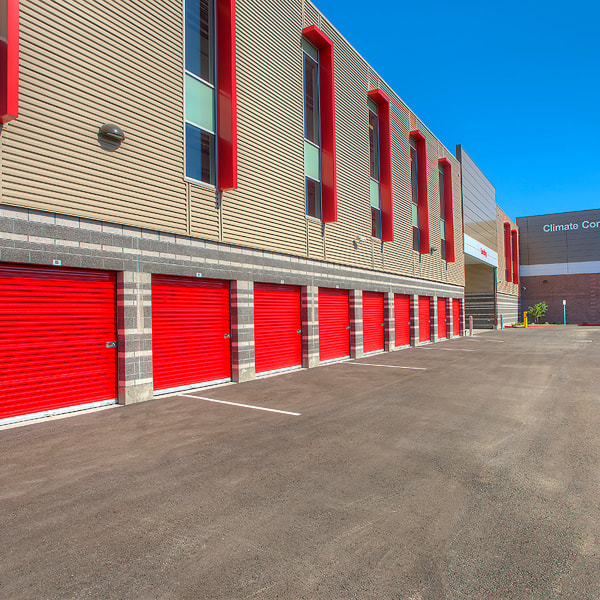 Drive-up storage units at StorQuest Self Storage in Van Nuys, California