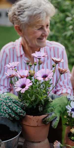Residents in the garden at The Birches at New Hope in New Hope, Pennsylvania