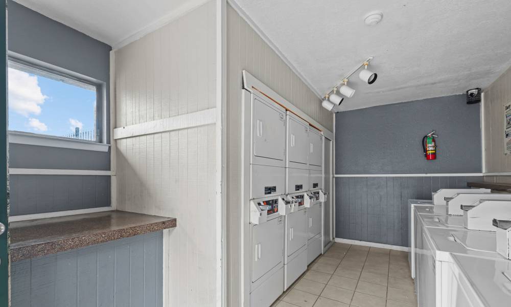 Community laundry area at Pine Oaks Apartments in Mesquite, Texas