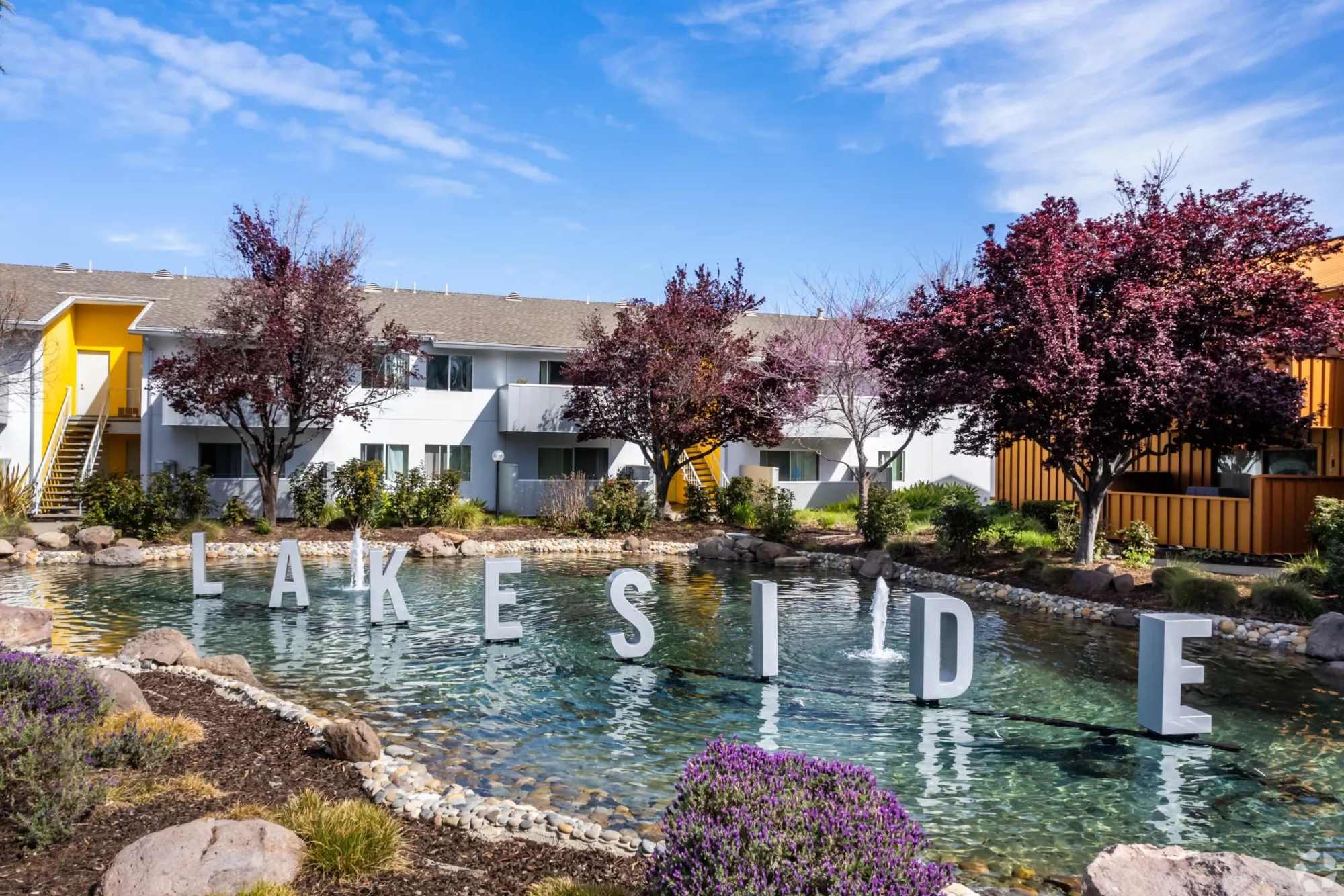 Exterior sign at Lakeside Village in San Leandro, California