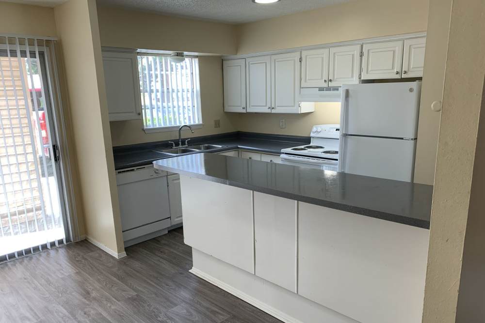 View of kitchen from living room at Sagewood in El Paso, Texas