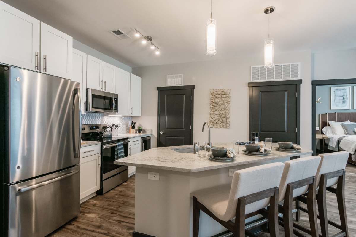 Kitchen with stainless-steel appliances at Vintage Gateway, Murfreesboro, Tennessee
