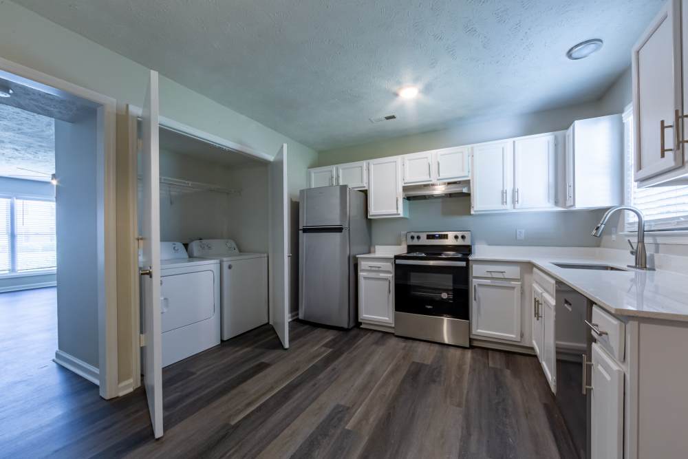 Stainless-steel appliances in the kitchen at Cape Fear Townhomes in Fayetteville, North Carolina