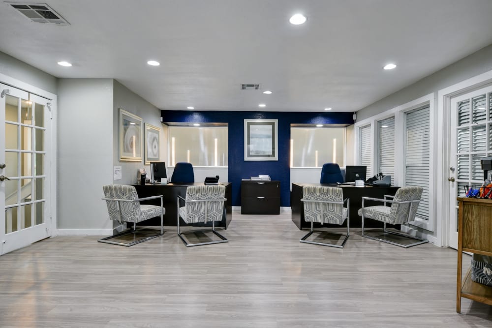 Inside the leasing office at Villas de Santa Fe in San Antonio, Texas