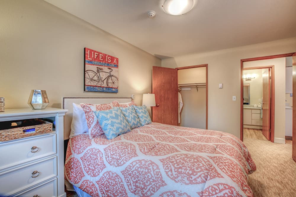 Bedroom in apartment at Northgate Plaza in Seattle, Washington