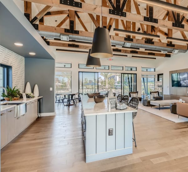 The kitchen in the clubhouse at Cypress McKinney Falls in Austin, Texas